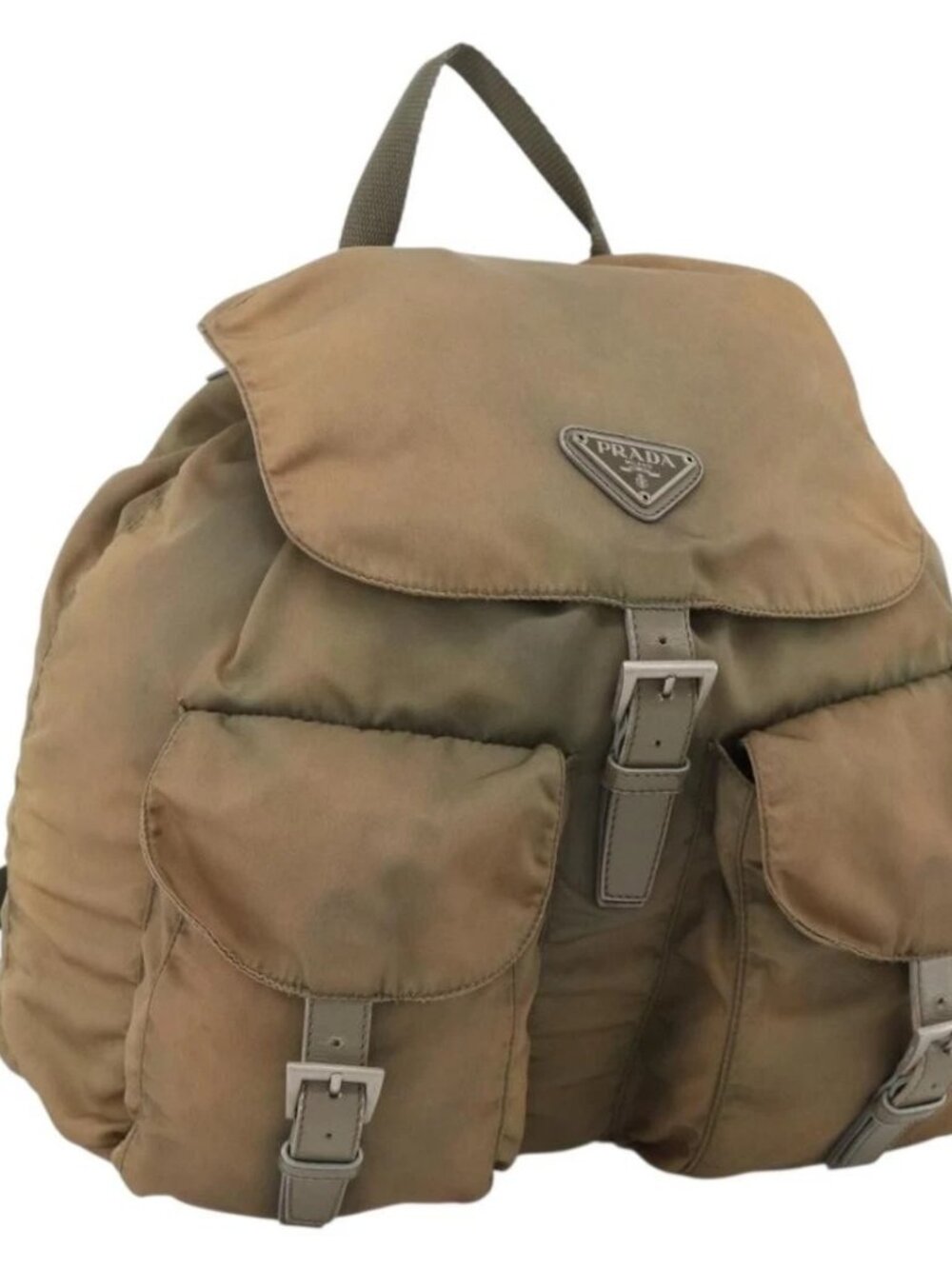 PRADA Backpack Nylon Khaki Silver Auth YKZ1086